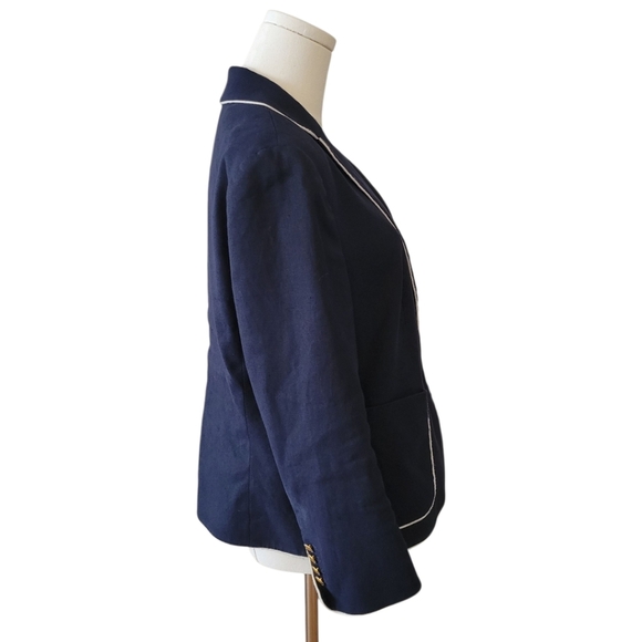 Ann Taylor Blue with White Piping One Button Blazer Jacket Size 12 - Picture 3 of 6